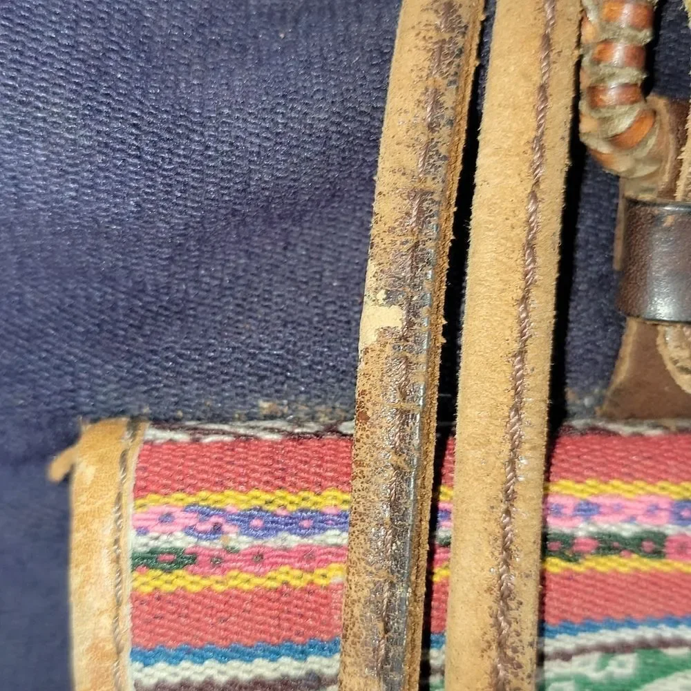 Vintage BHL Leather Ethnic Aztec Woven Wool Backpack